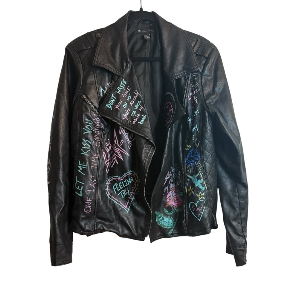 INC XL custom made Blink 182 vegan leather jacket
